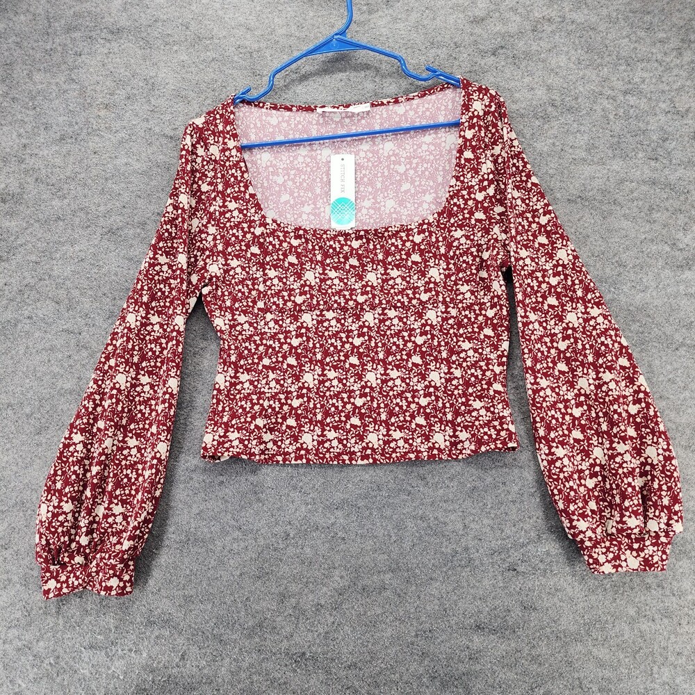 Stitch Fix Lush Shirt Womens XL Cropped Long Sleeve Red Floral